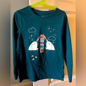 Teal Long Sleeve Shirt with Whimsical Design